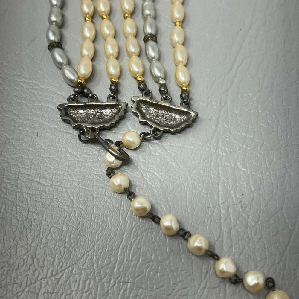 Vintage Liz Claiborne‎ Multi Strand Necklace Faux Pearl White Pink Gray